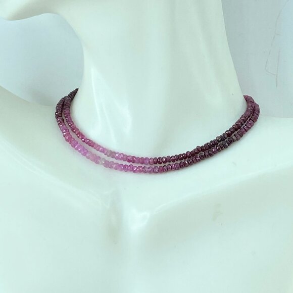 18K white gold Nature Ruby Gemstone necklace 16